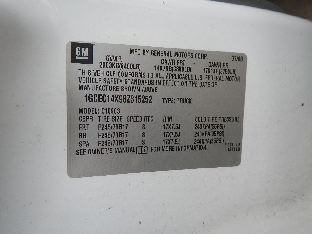 2008 CHEVROLET 1500 PICKUP TRUCK, 178K + MI,  V6 GAS, AUTOMATIC, PS, AC S#
