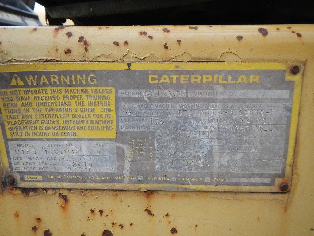 "CATERPILLAR 150 FORKLIFT,  DIESEL, 2-STAGE MAST, SIDE SHIFT, DUAL TIRES, C