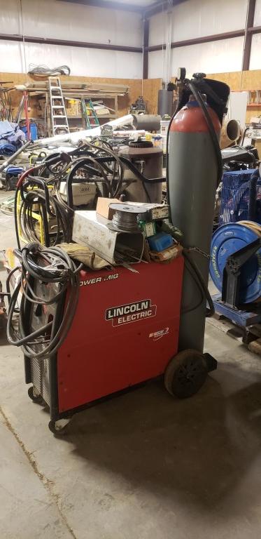 LINCOLN 216 POWER MIG WELDER,  WITH LEADS & MISCELLANEOUS