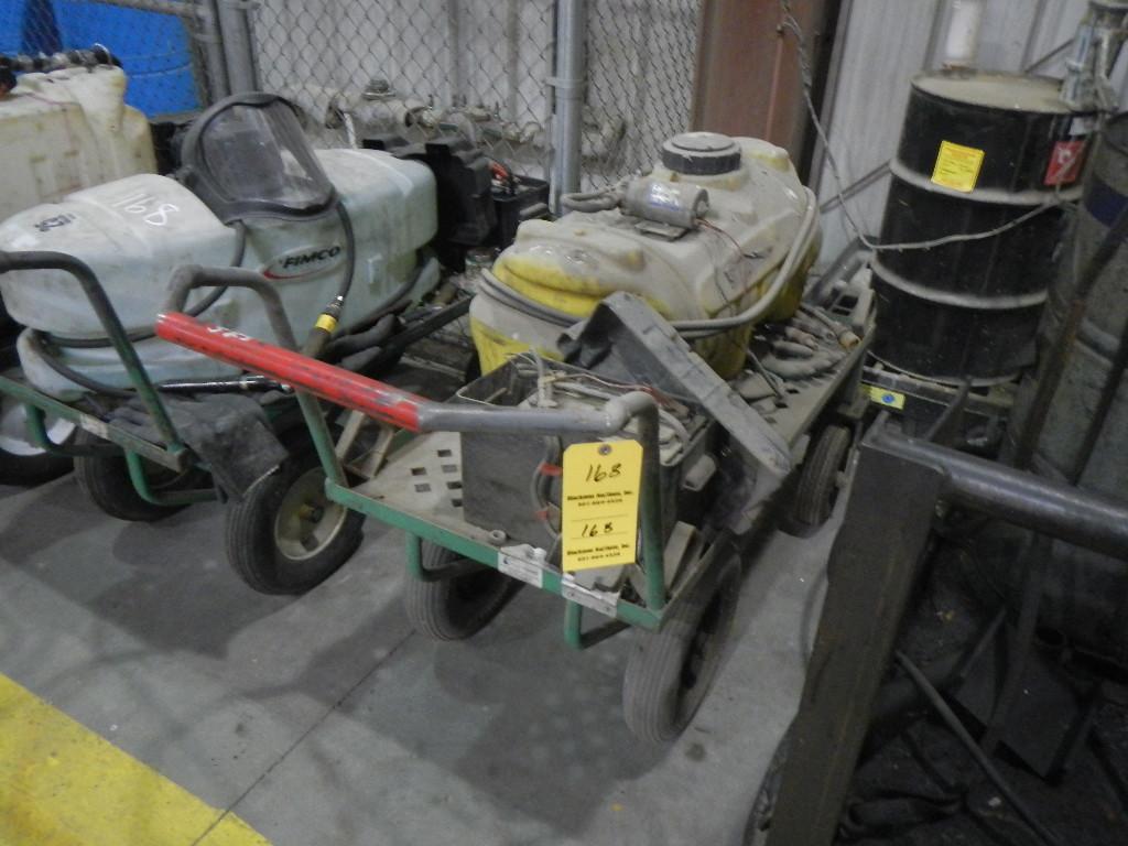 (2) SHOP CARTS WITH 25 GALLON SPRAY TANK, BATTERY, PUMP AND HOSE   LOAD OUT