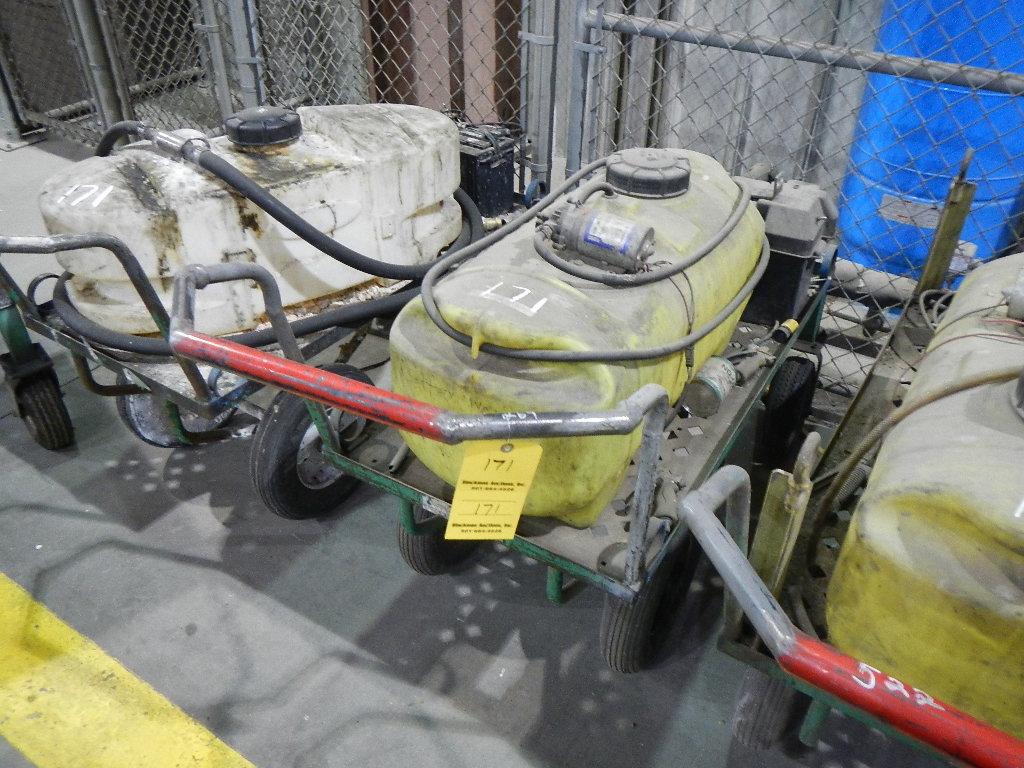 (2) SHOP CARTS WITH 25 GALLON SPRAY TANK, BATTERY, PUMP AND HOSE   LOAD OUT