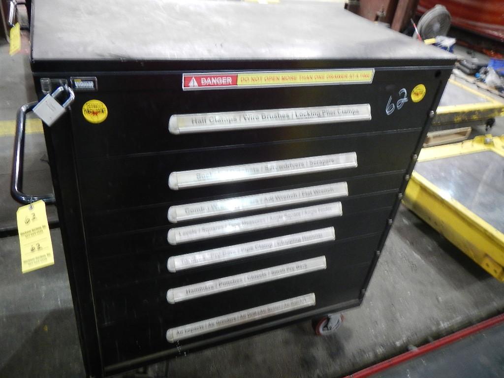 STANLEY ROLL-AROUND/LOCKING TOOLBOX WITH CONTENTS,  HAND TOOLS, SOCKETS, RA