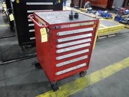 STANLEY ROLL-AROUND/LOCKING TOOLBOX WITH CONTENTS,  HAND TOOLS, SOCKETS, RA