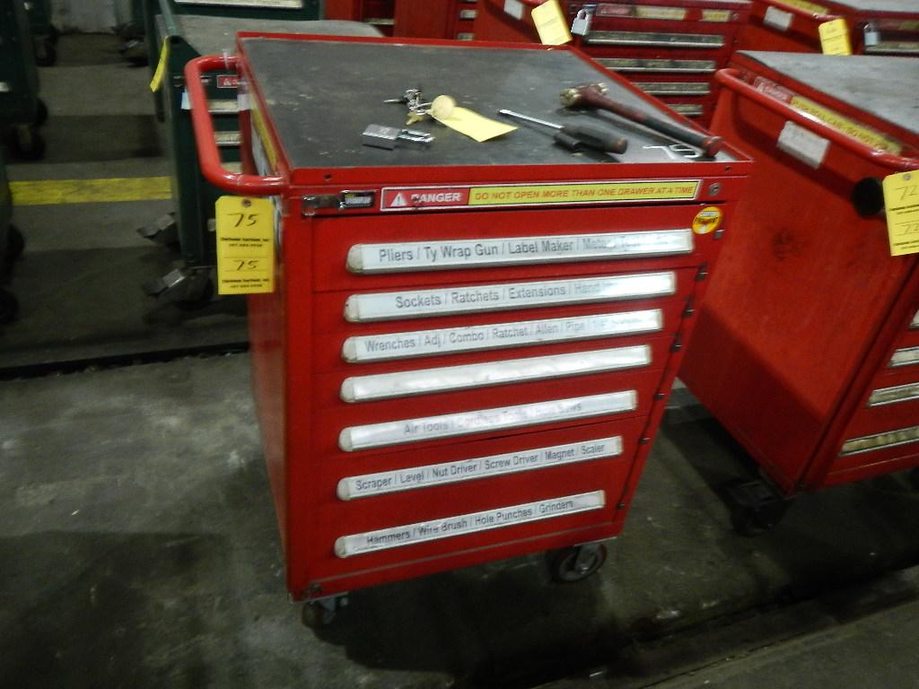 STANLEY ROLL-AROUND/LOCKING TOOLBOX WITH CONTENTS,  HAND TOOLS, SOCKETS, RA