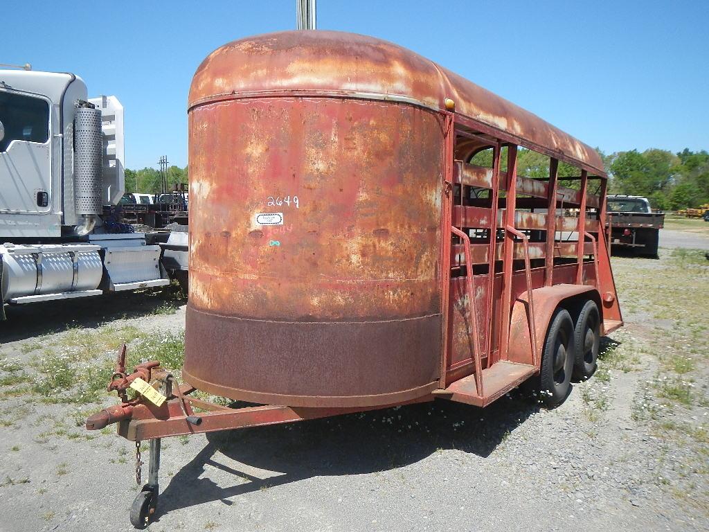 HOMEMADE STOCK TRAILER,  16', BUMPER PULL, METAL TOP, TANDEM AXLE, CUT GATE