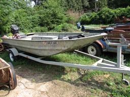 1998 WAR EAGLE ALUMINUM BOAT,  16', JOHNSON 25-HP OUTBOARD MOTOR S#29H798,