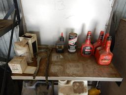 METAL SHELF WITH CONTENTS,  GAS TREATMENT OIL, ANTIFREEZE AND MISC ITEMS