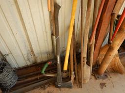 MISC LOT OF,  HAND TOOLS, POST HOLE DIGGERS, SPLITTING MAUL, BOLT CUTTERS,