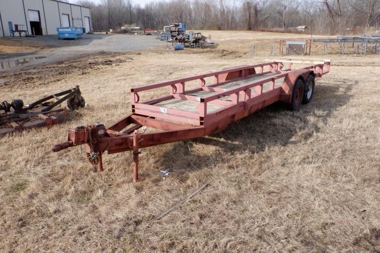 SHOPBUILT PIPE / MATERIAL TRAILER,  24' X 4', TANDEM AXLE, SURGE BRAKES S#