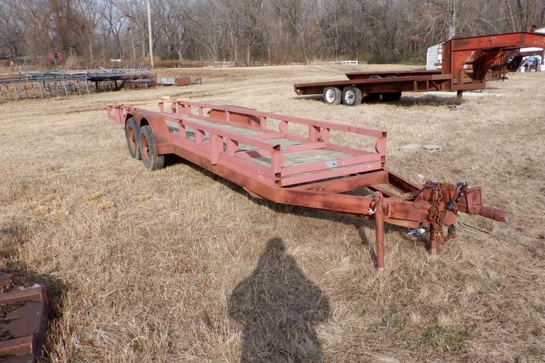 SHOPBUILT PIPE / MATERIAL TRAILER,  24' X 4', TANDEM AXLE, SURGE BRAKES S#