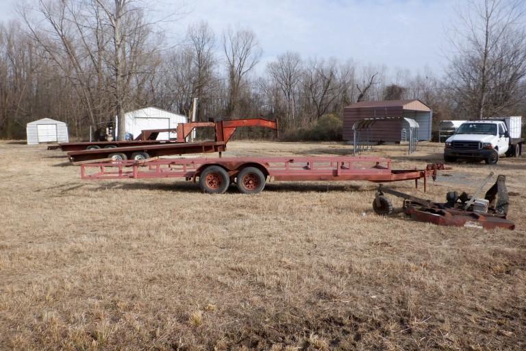 SHOPBUILT PIPE / MATERIAL TRAILER,  24' X 4', TANDEM AXLE, SURGE BRAKES S#