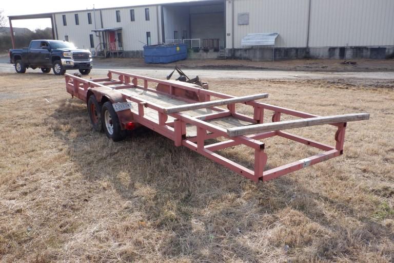 SHOPBUILT PIPE / MATERIAL TRAILER,  24' X 4', TANDEM AXLE, SURGE BRAKES S#