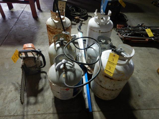 LOT WITH (6) PROPANE TANKS, FLAME THROWER & MISC