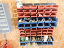 BOLT BINS WITH CONTENTS  (ON SHOP WALL)