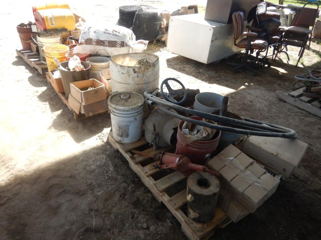 (3) PALLETS WITH WATER VALVES, NAILS, WATER CANS,  & MISCELLANEOUS