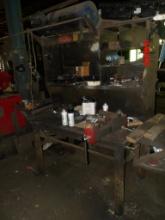 SHOP TABLE WITH CONTENTS,  VISE, AIR TANK, & MISCELLANEOUS