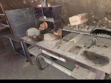 WORK BENCH WITH CONTENTS, ROLLING CART, PIPE BENDER,  & MISCELLANEOUS METAL