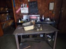 ROLLING TABLE, SHOP TABLE, (2) REFRIGERATORS, CONTENTS OF OFFICE