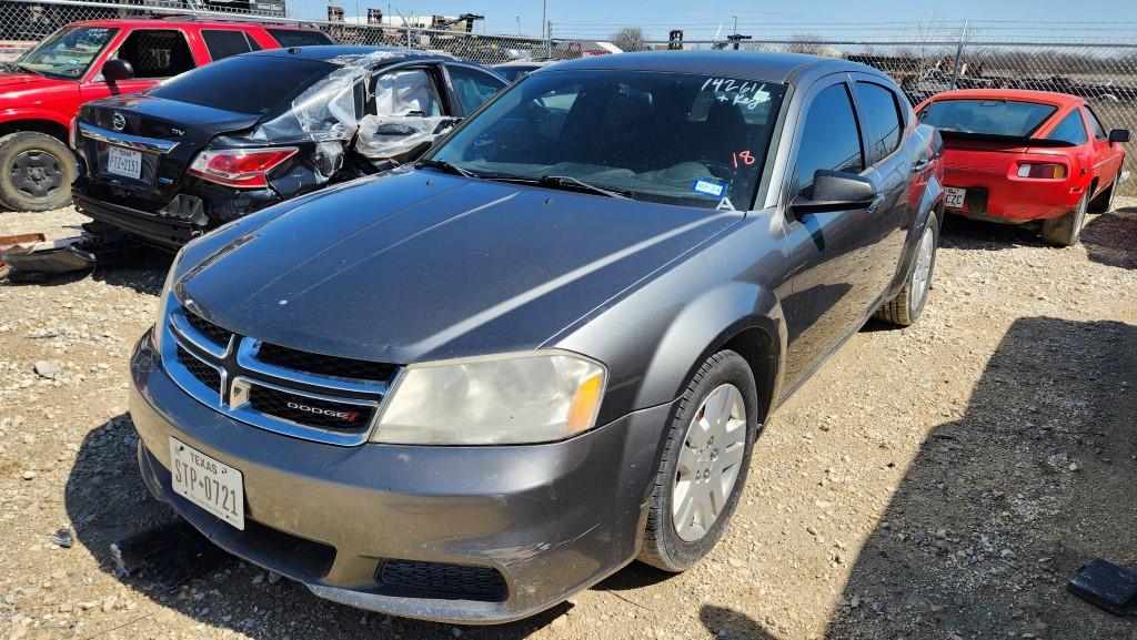 2013 DODGE AVENGER PASSENGER CAR, 142611 MILES,  4 DR, GAS, A/T, KEYS, UNKN