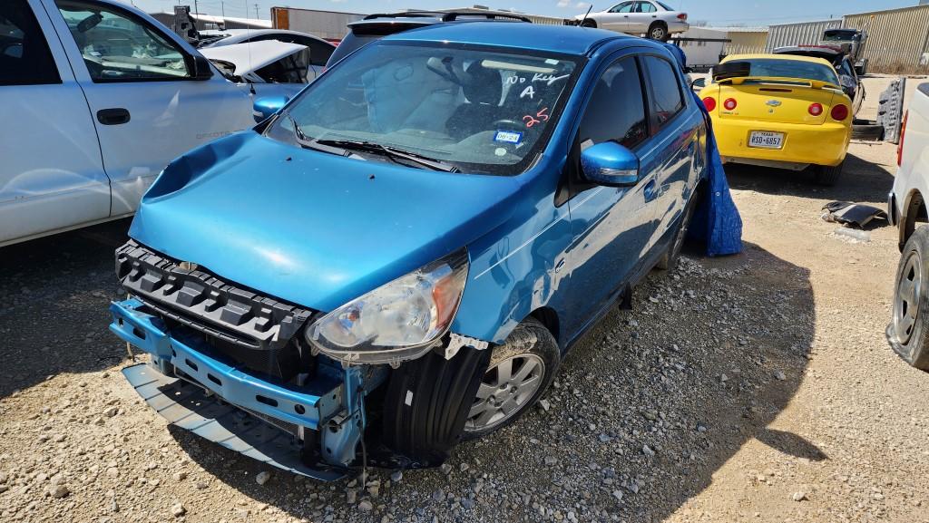 2015 MITSUBISHI MIRAGE PASSENGER CAR, UNKNOWN MILEAGE,  WRECKED, 4 DR, GAS,