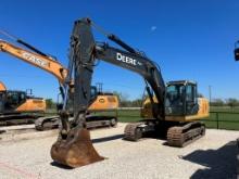 2017 JOHN DEERE 210G HYDRAULIC EXCAVATOR, 5617 HRS,  CAB & A/C, 24" TRACKS/