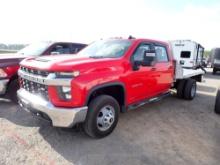 2020 CHEVROLET 3500 HD FLATBED TRUCK, 59,116+ mi,  CREW CAB, DURAMAX DIESEL