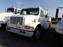 2000 INTERNATIONAL 4900 FLATBED TRUCK, 63,457+ mi,  DT466E DIESEL, AUTO, SI