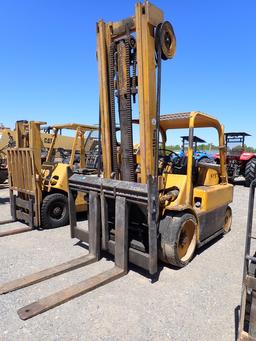 HYSTER 150 FORKLIFT,  DIESEL, 2 STAGE MAST, HYDRAULIC SLIDING FORKS,