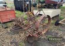 ANTIQUE STEEL WHEEL PLANTER,  2 ROW