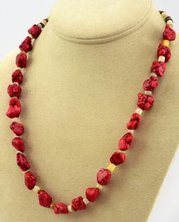 CORAL AND BLACK BEAD NECKLACE