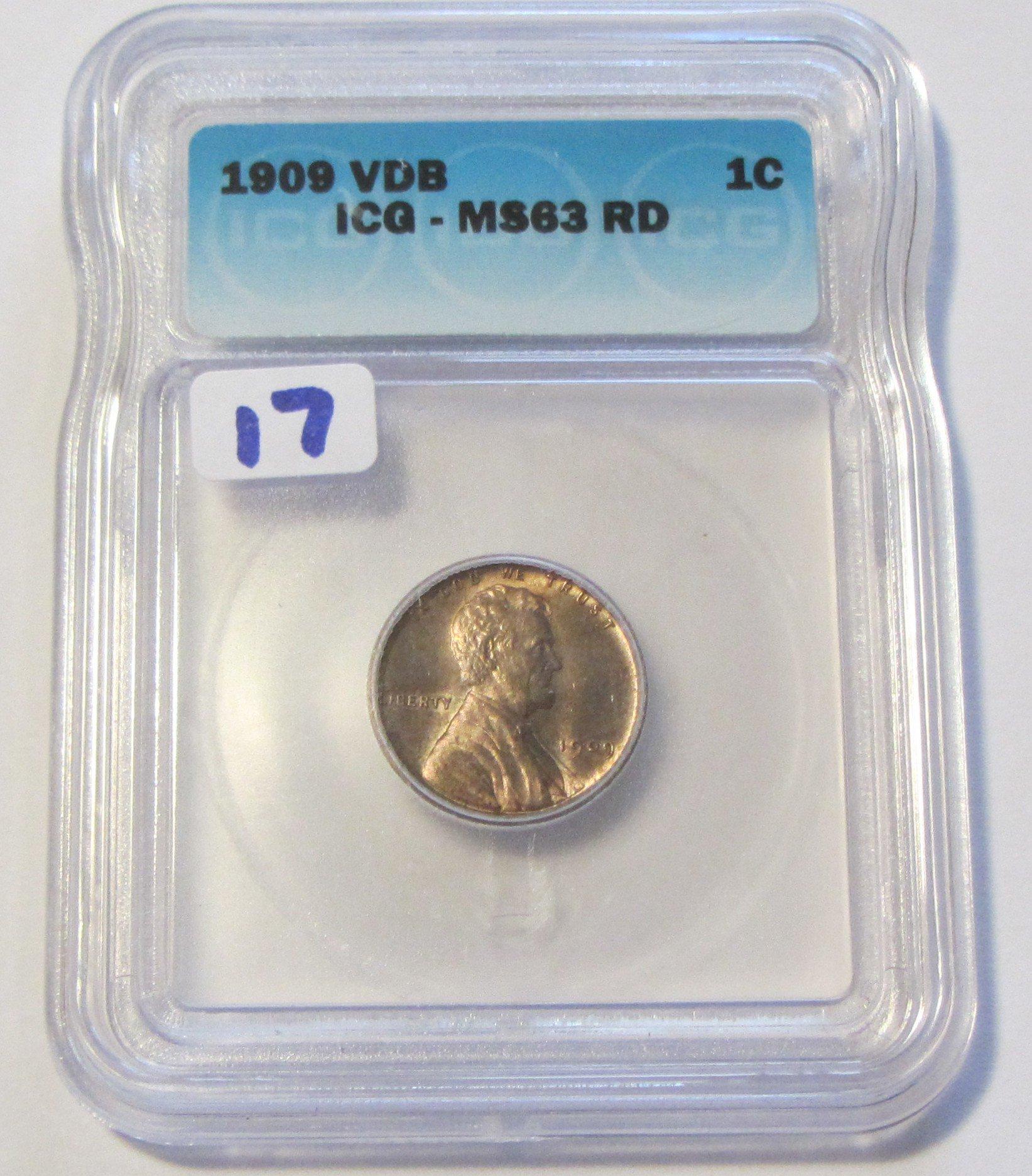 1909 VDB WHEAT CENT ICG MS 63 RED