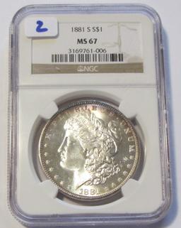 $1 1881-S MORGAN SUPERB GEM NGC MS 67 EXCELLENT EYE APPEAL