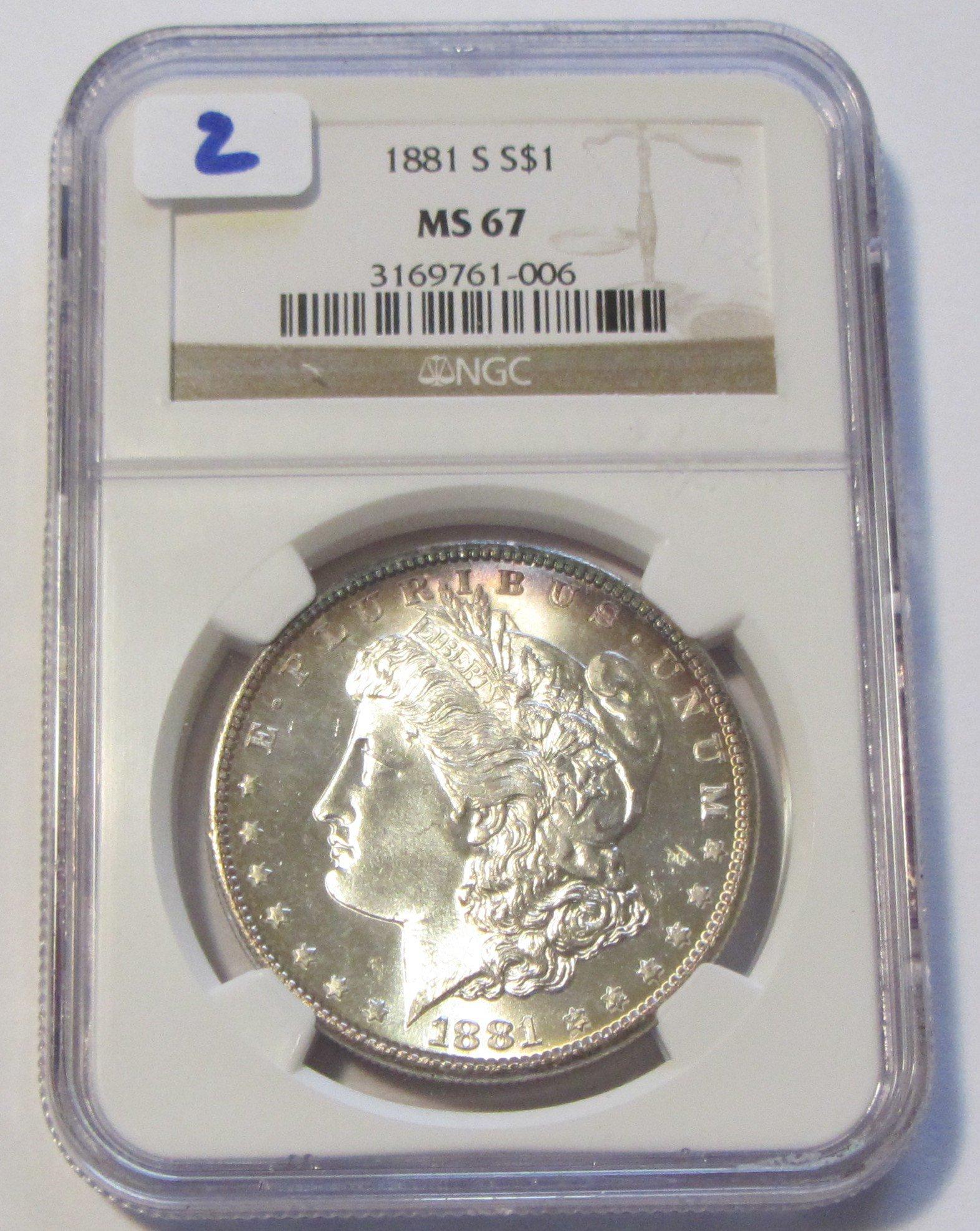 $1 1881-S MORGAN SUPERB GEM NGC MS 67 EXCELLENT EYE APPEAL