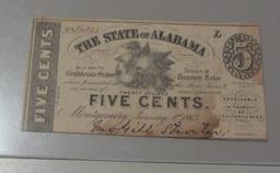 5 CENT ALABAMA OBSOLETE CURRENCY 1863