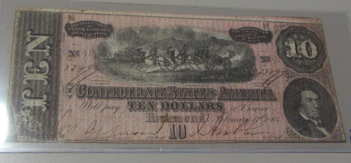 $10 1864 CONFEDERATE CURRENCY