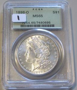 GEM $1 1898-O MORGAN PCGS MS 65 GREEN HOLDER