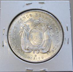 1943 Silver Ecuador 5 Sucres BU