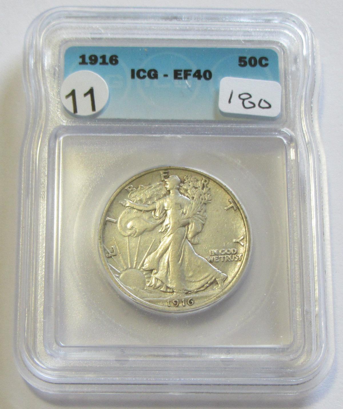 1916 WALKING LIBERTY HALF ICG XF 40