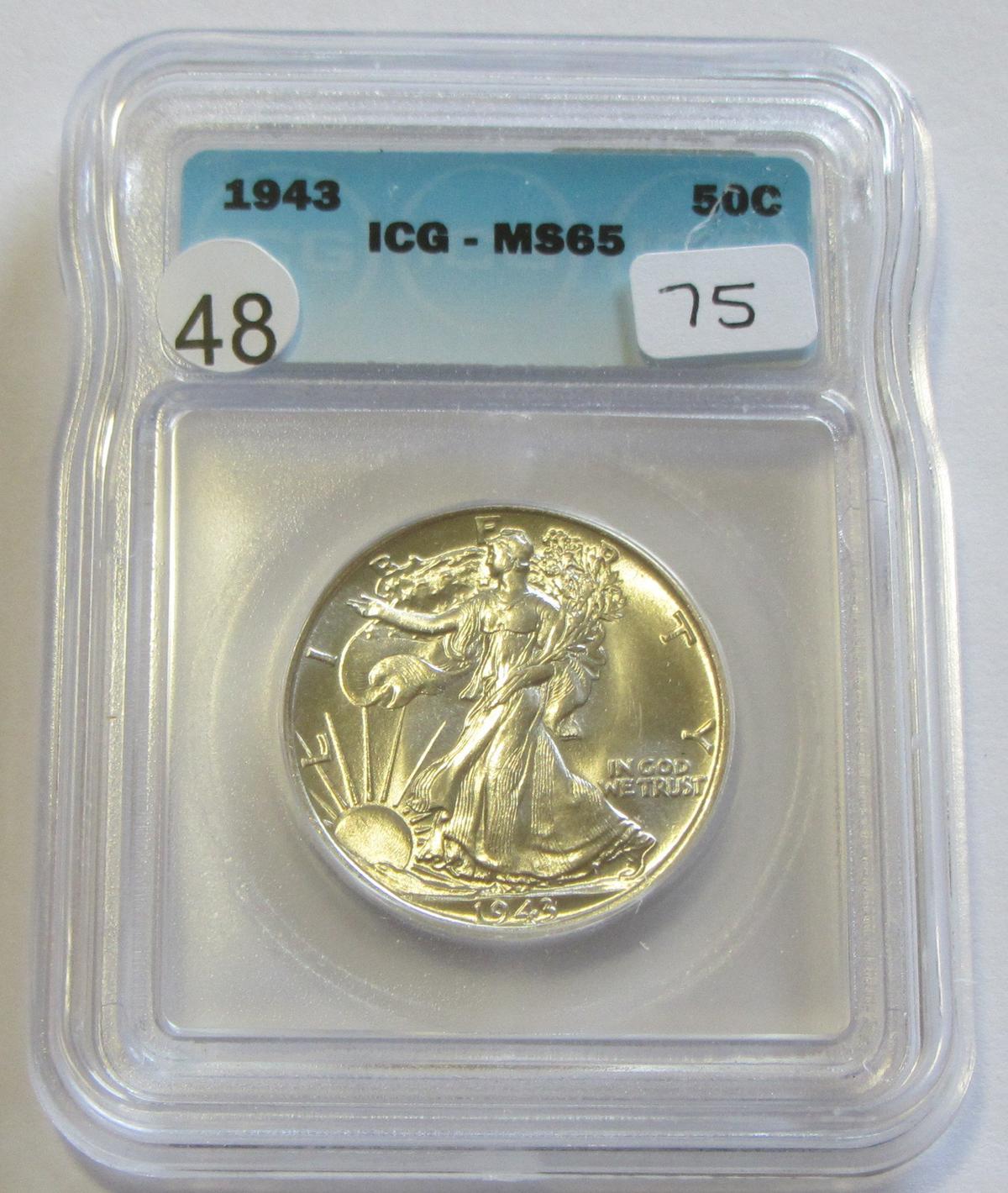 1943 WALKING LIBERTY HALF ICG MS GEM 65