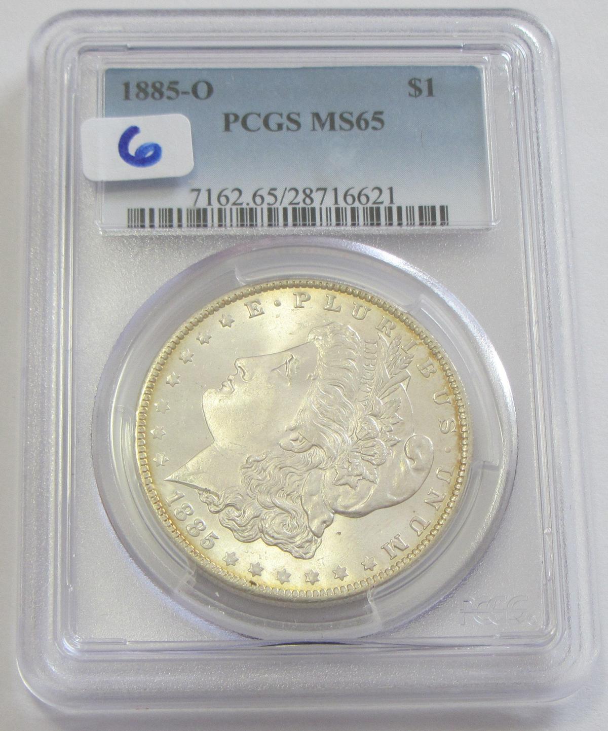 $1 1885-O MORGAN PCGS GEM MS 65