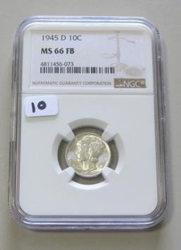 1945-D MERUCRY DIME NGC GEM 66 FB FULL BANDS!