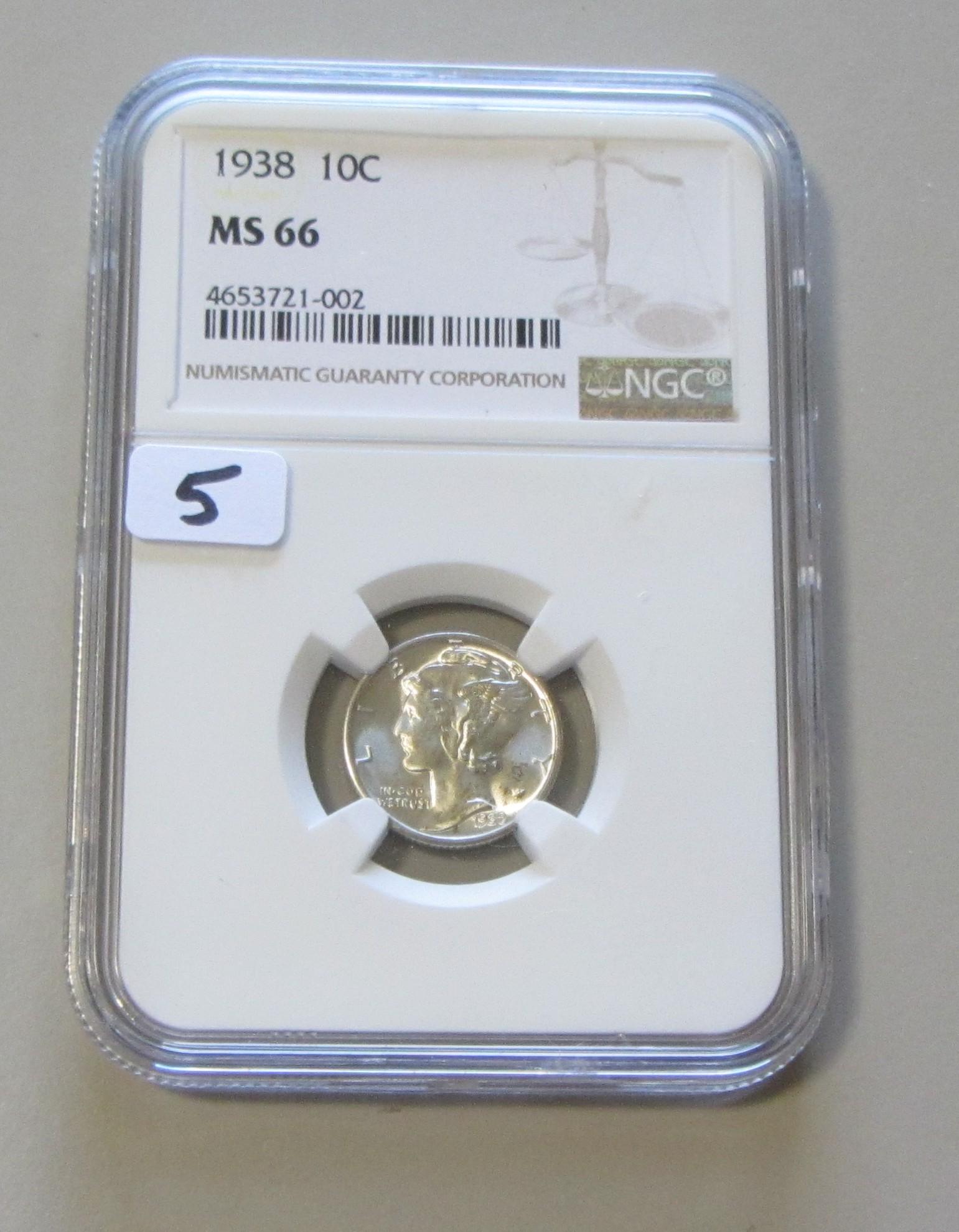 1938 MERCURY DIME NGC MS 66