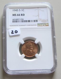 1945-S WHEAT CENT NGC MS 66 RED