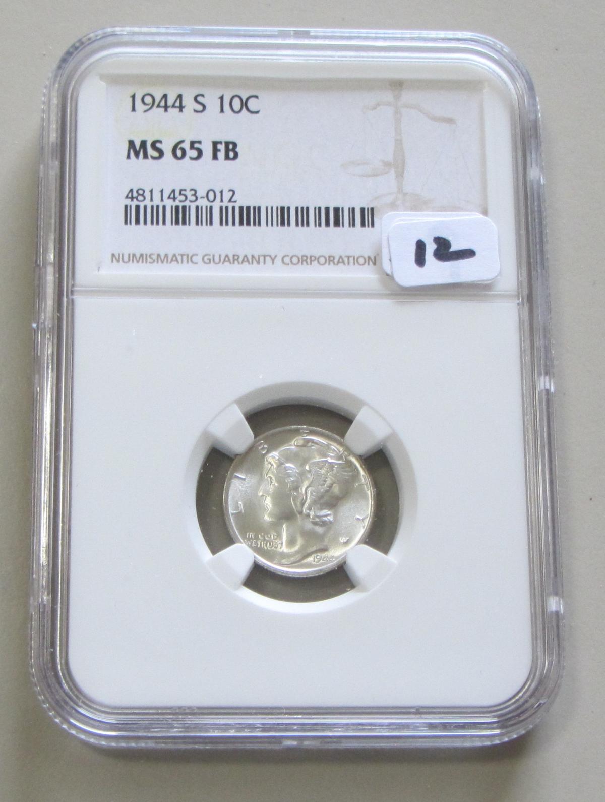 1944-S MERCURY DIME NGC MS 65 FB FULL BANDS