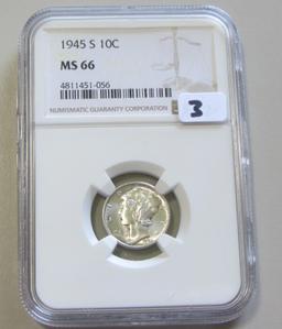 1945-S MERCURY DIME NGC MS66