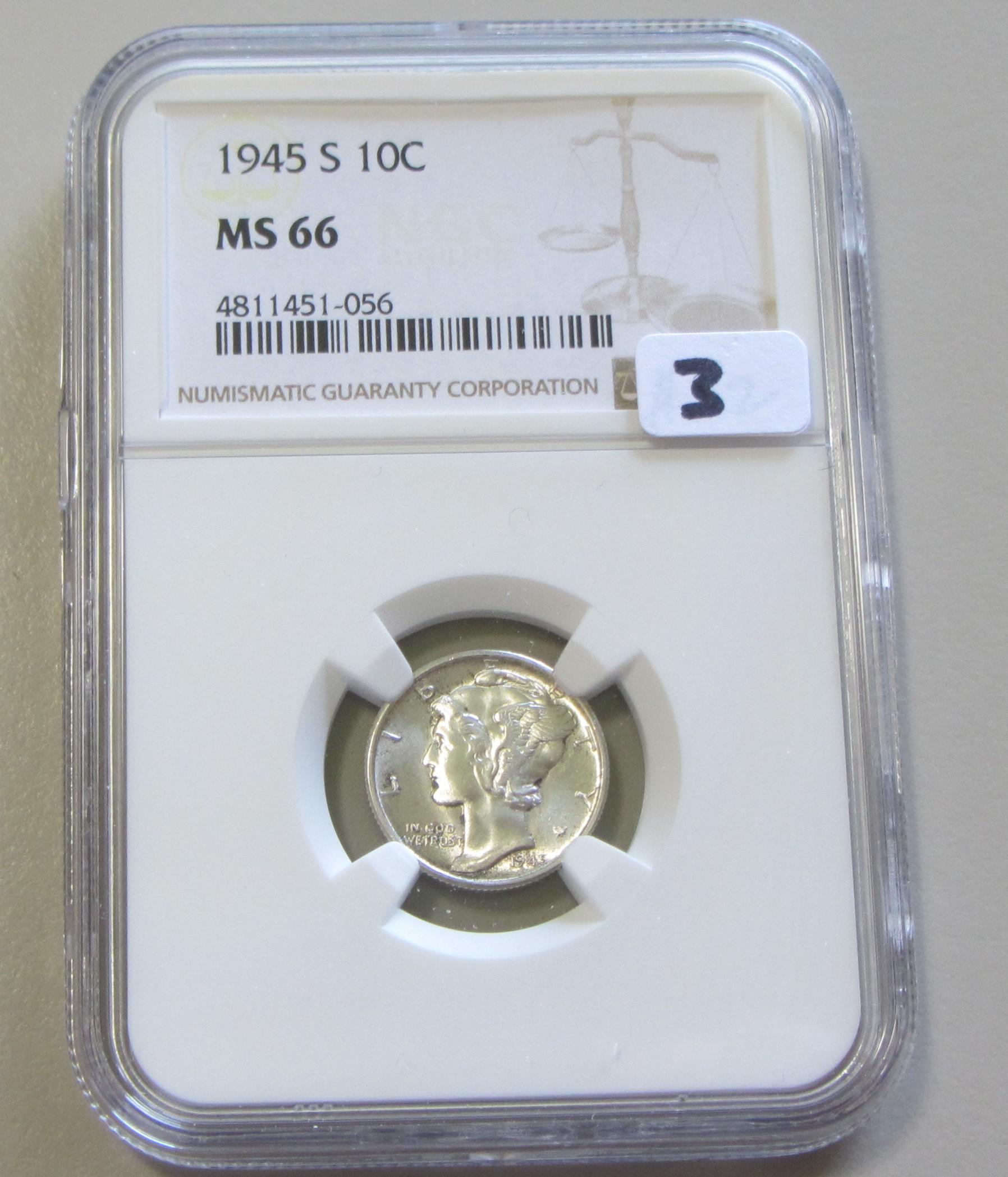 1945-S MERCURY DIME NGC MS66