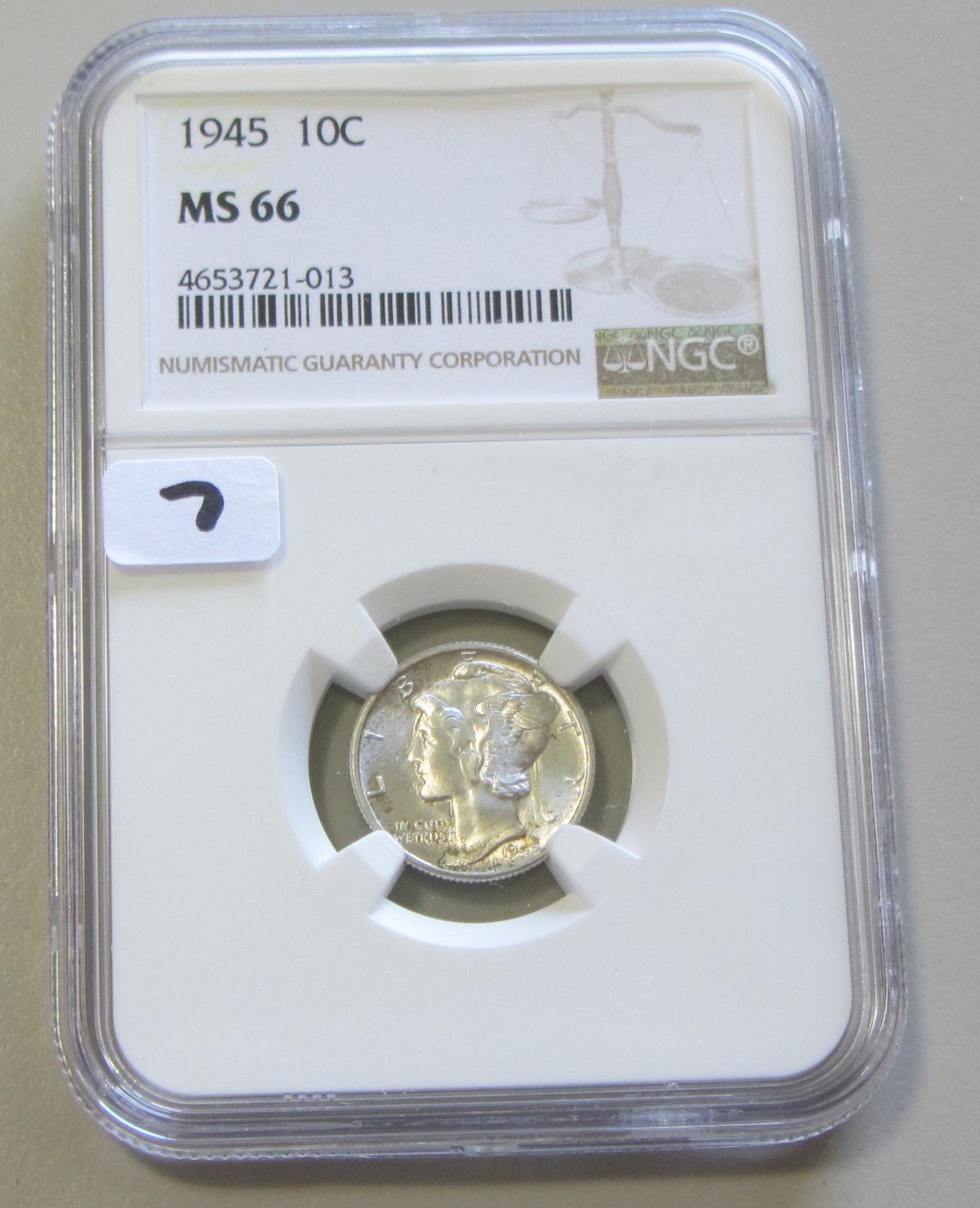 1945 MERCURY DIME NGC GEM MS 66