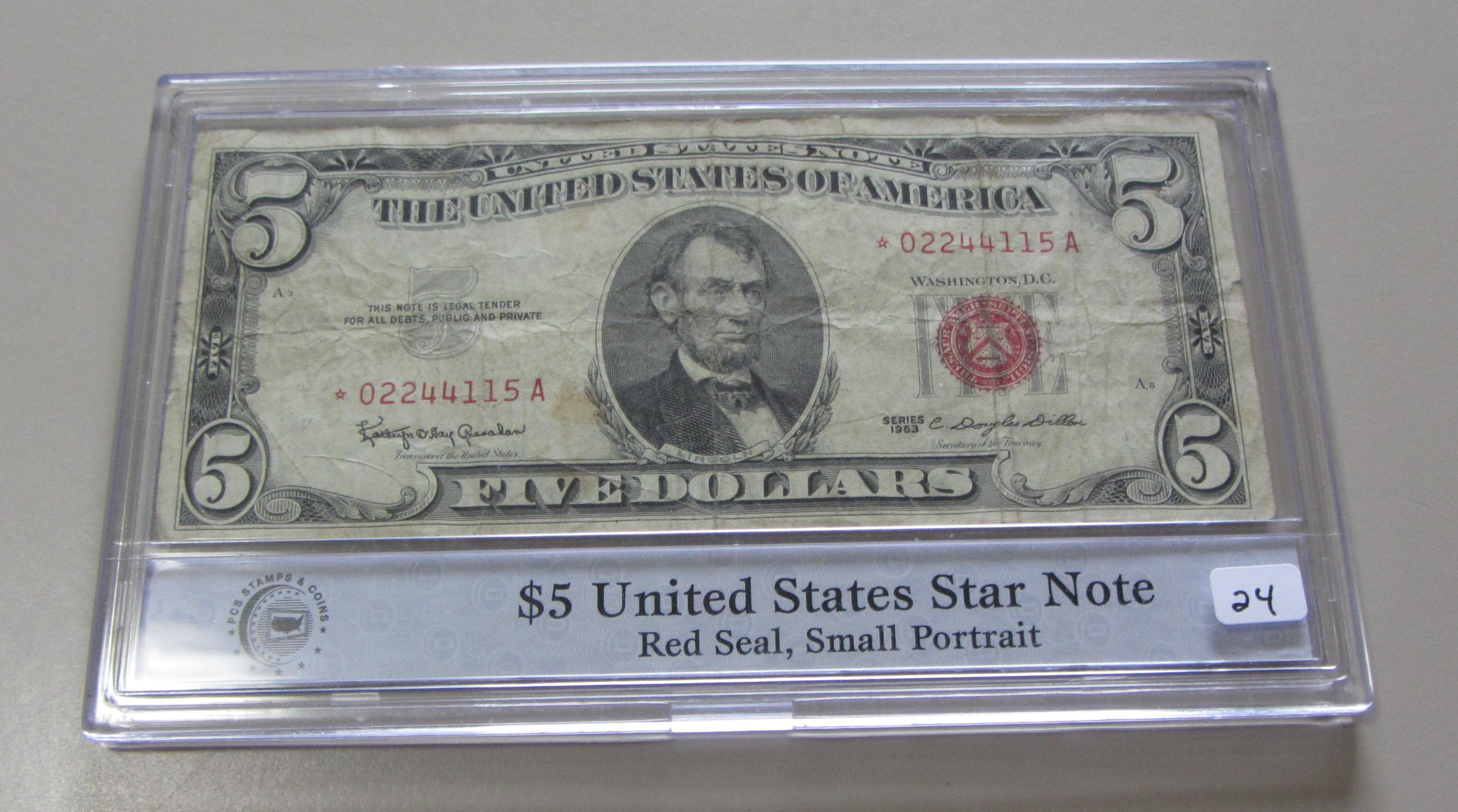 STAR $5 RED SEAL LEGAL TENDER