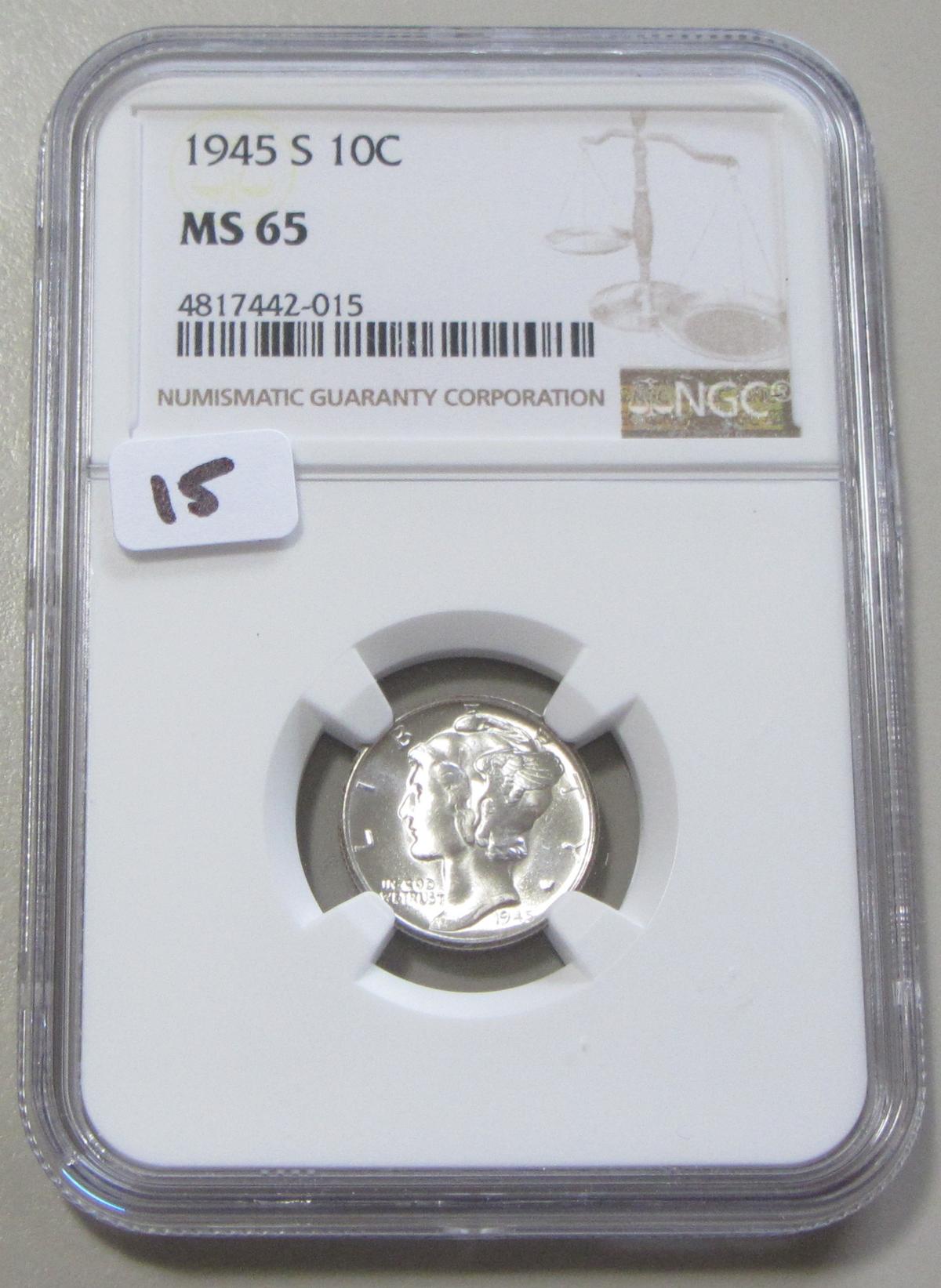 1945-S MERCURY DIME NGC MS 65