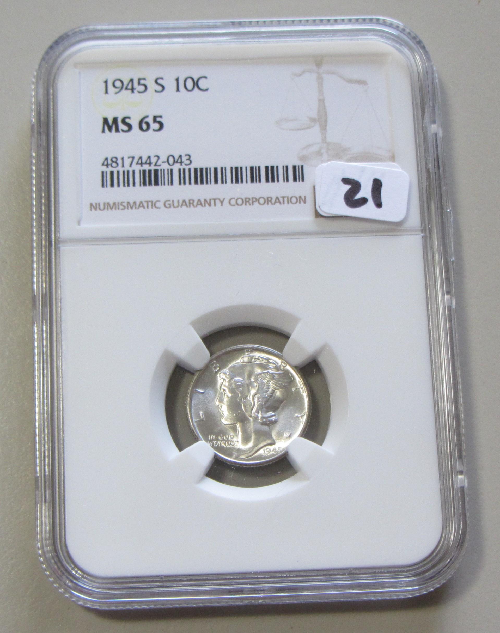 1945-S MERUCRY DIME NGC MS 65